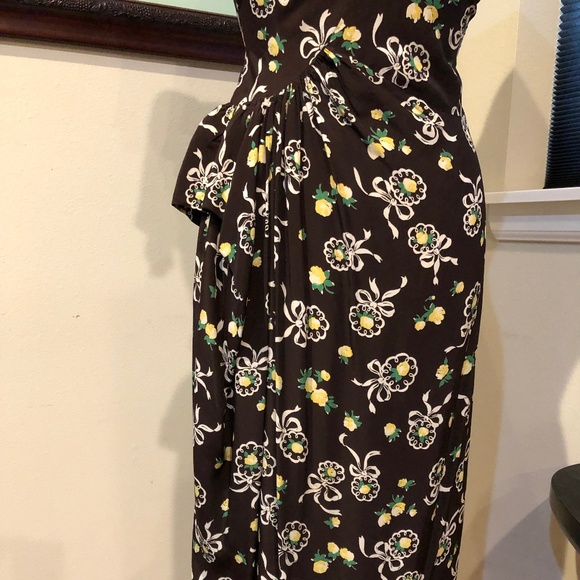 Vintage 40's Brown Cold Rayon Floral Print Iconic WWII Era Historic Dress - XS - Picture 5 of 16